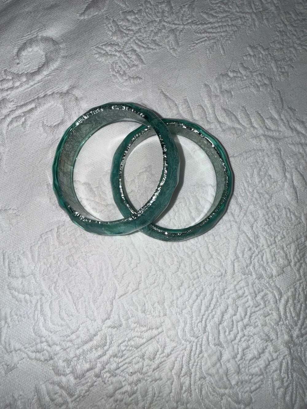 Teal Marbled Resin Plastic Bangle Bracelets Set of Two